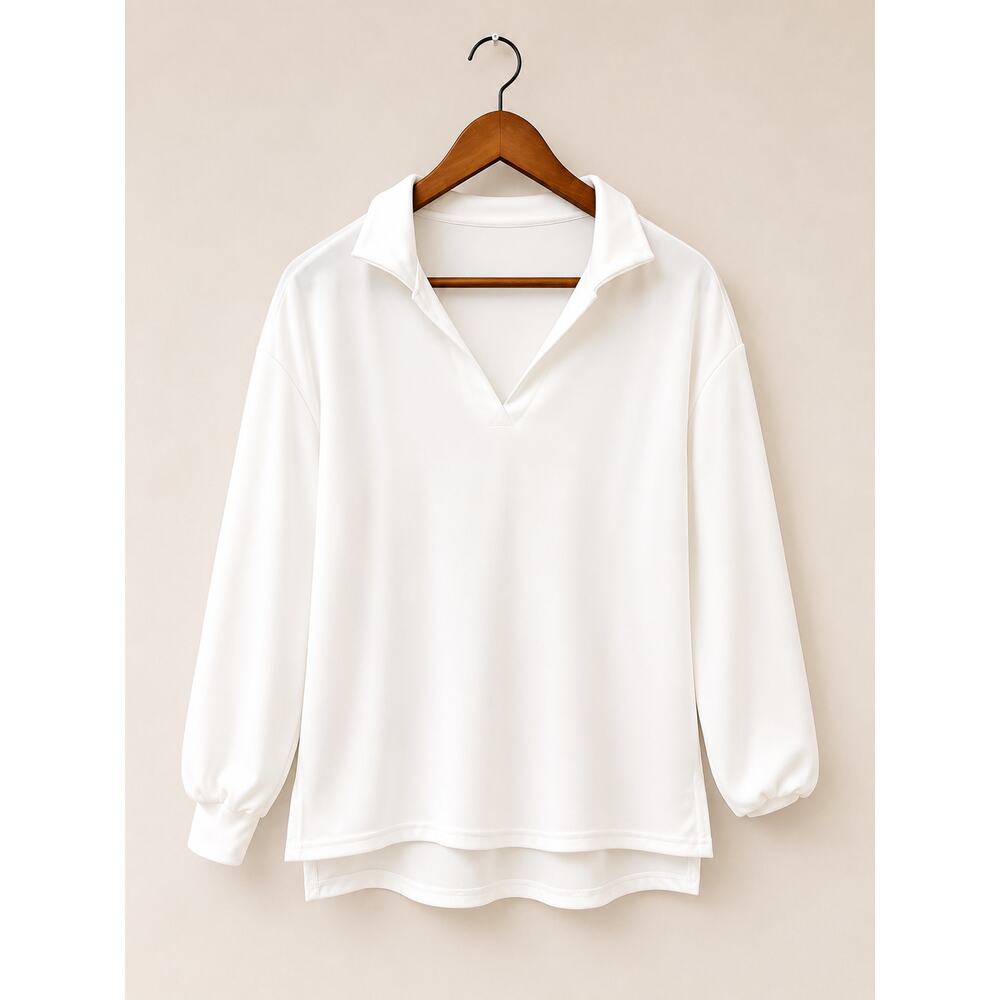 White Coastal Classic 3/4 Sleeve Womens Shirt Size L Normcore Staple Minimalist - Picture 6 of 8